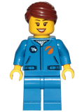 LEGO cty1036 Astronaut - Female, Blue Jumpsuit, Reddish Brown Hair Swept Back Into Bun, Open Mouth Smile
